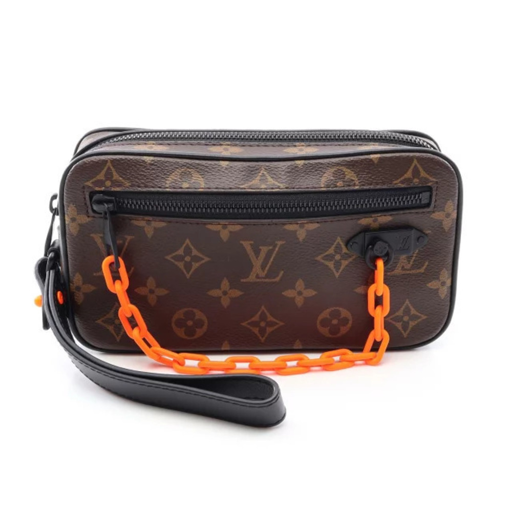 Louis Vuitton Pochette Volga Monogram Pouch Canvas Leather Shoulder Black Brown